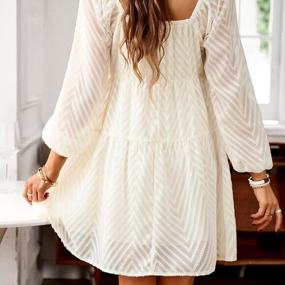 Women's Long Sleeve Mini Dress Polyester Casual Ruffle Tiered Smocked - Picture 5 of 6